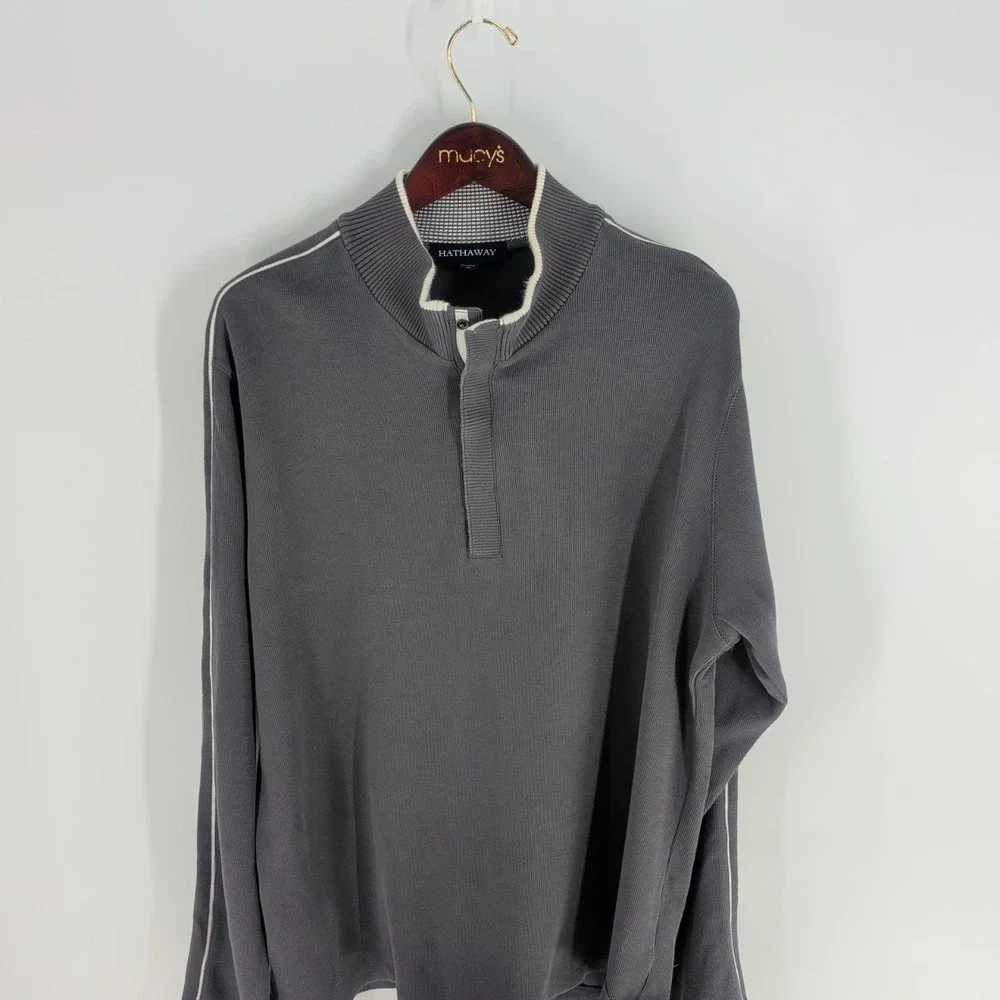 Hathaway Ribbed Knit Stand Collar‎ Classic Pullover Sweater Dark Gray Size XL